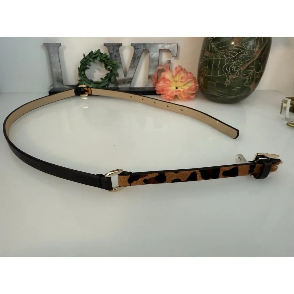 Banana Republic Dyed Calf‎ Hair Faux Leather Brown Skinny Belt Leopard Print XS
